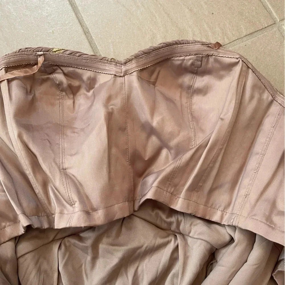 - ADRIANNA PAPELL BLUSH FOILED METALLIC DOT DRAPED STRAPLESS GOWN SZ 6 - Picture 13 of 16